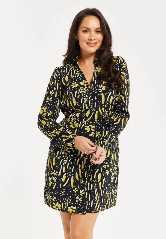 Liquorish Women's Black & Yellow Painterly Mini Dress Size: 8 - Black