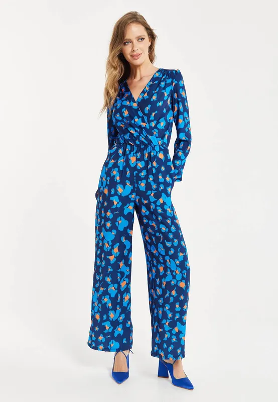 Liquorish Women's Blue Abstract Print Jumpsuit Size: 10 Blue 10