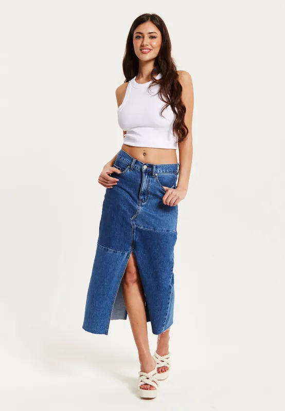 Liquorish Women's Blue Denim Midi Skirt Size: 10 Blue 10