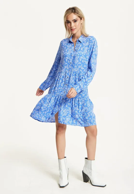 Liquorish Women's Blue Paisley Shirt Dress Size: 16 - Blue
