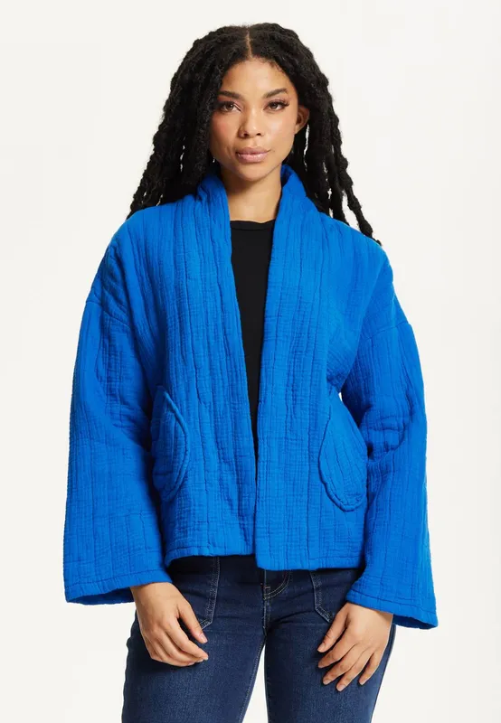 Liquorish Women's Blue Quilted Cotton Jacket - Blue