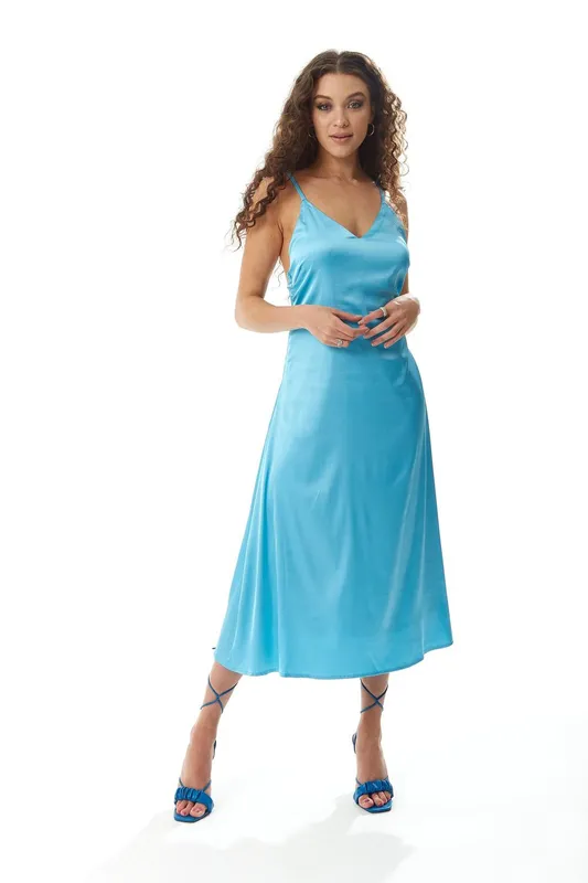 Liquorish Women's Blue Satin Midi Dress Size: 16 - Blue