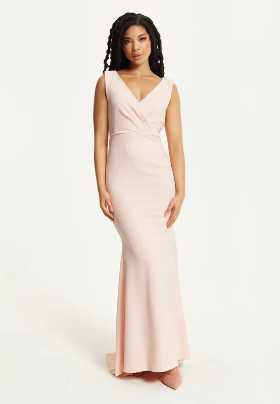 Liquorish Women's Blush Pink Draped Back Maxi Dress Size: 8 - Pink