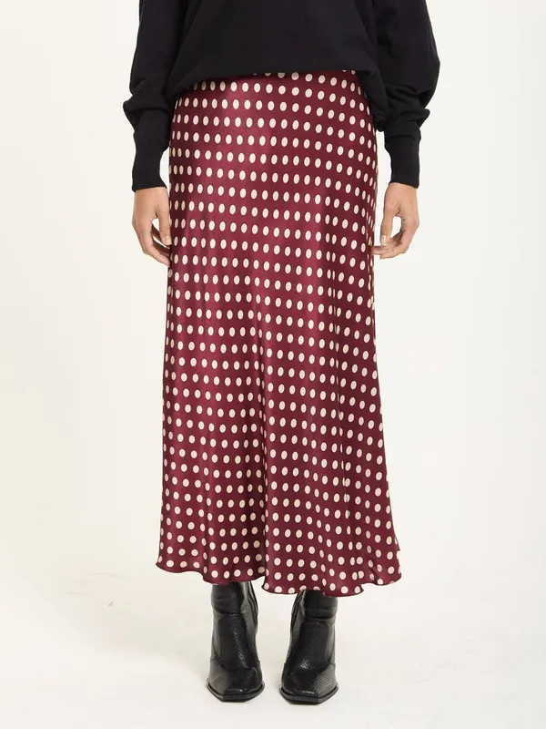 Liquorish Women's Burgundy Polka Dot Satin Midi Skirt Burgundy female