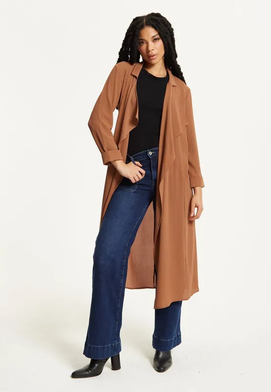 Liquorish Women's Camel Waterfall Duster Coat Size: 18 - Camel