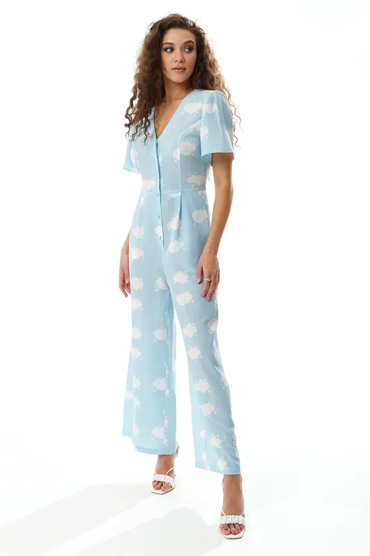 Liquorish Women's Cloud Print Jumpsuit in Blue Size: 10 Blue 10