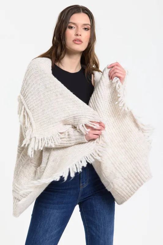 Liquorish Women's Cream Fringe Knit Cardigan Cream
