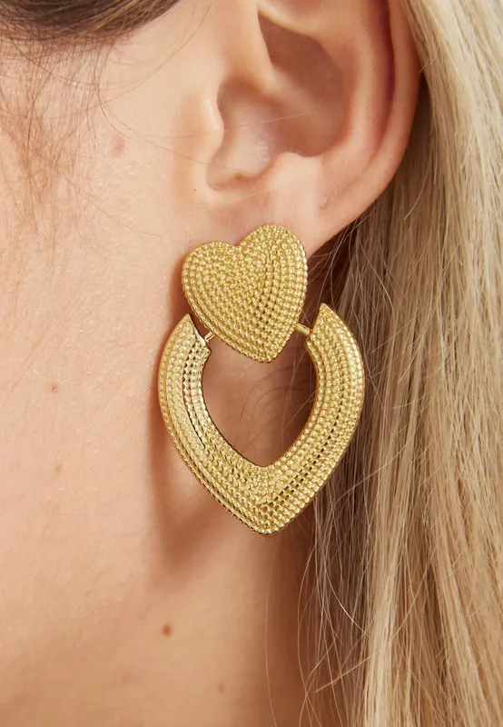 Liquorish Women's Gold Heart Statement Drop Earrings - Gold