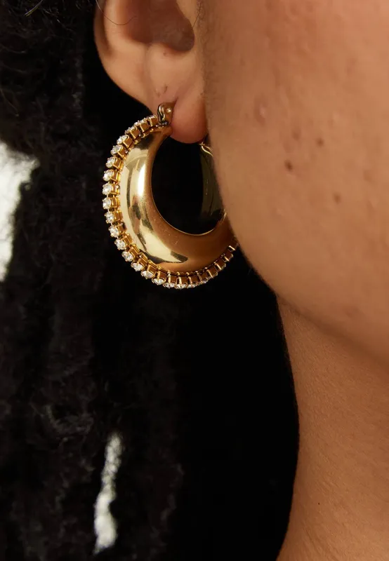 Liquorish Women's Gold Rhinestone Hoop Earrings - Gold