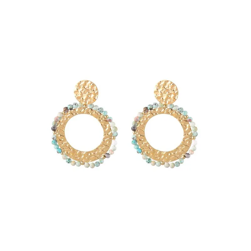 Liquorish Women's Gold Textured Beaded Circle Earrings Gold female