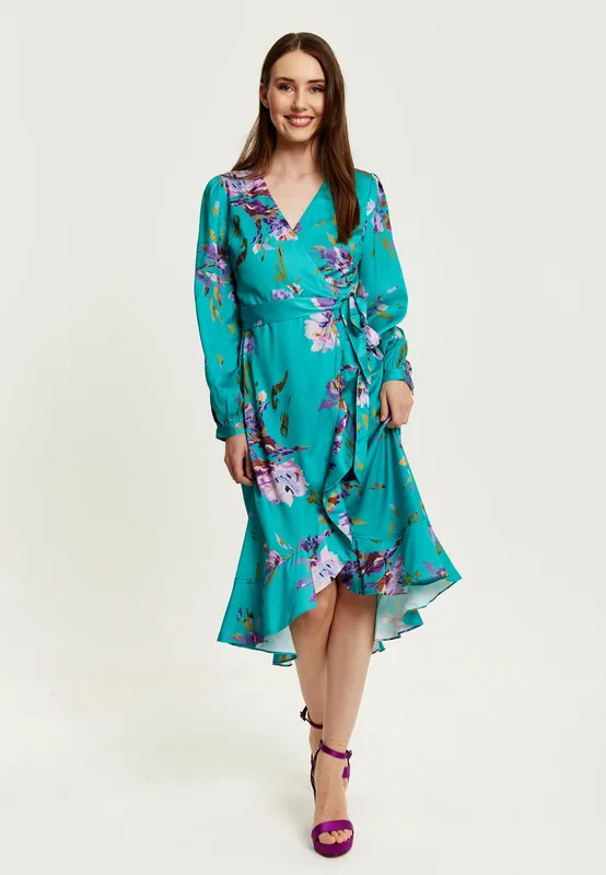 Liquorish Women's Green Floral Print Midi Wrap Dress Size: 8 Green 8