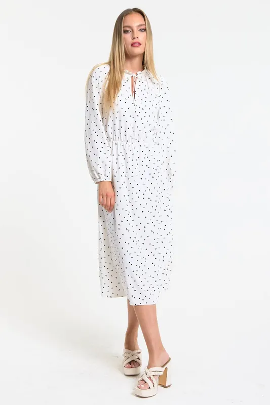 Liquorish Women's Heart Print Midi Dress in White Size: 14 White
