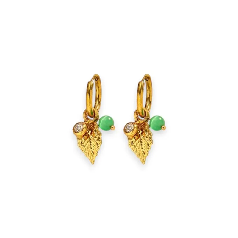 Liquorish Women's Leaf Charm Gold Huggie Earrings - Gold