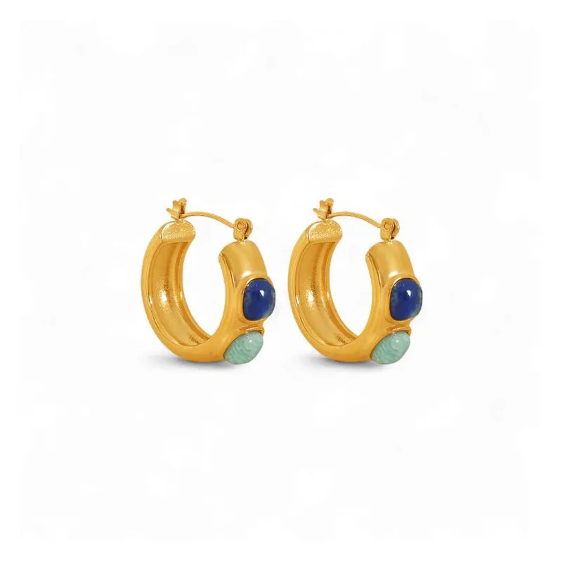 Liquorish Women's Multi Stone Drop Gold Hoop Earrings Gold female