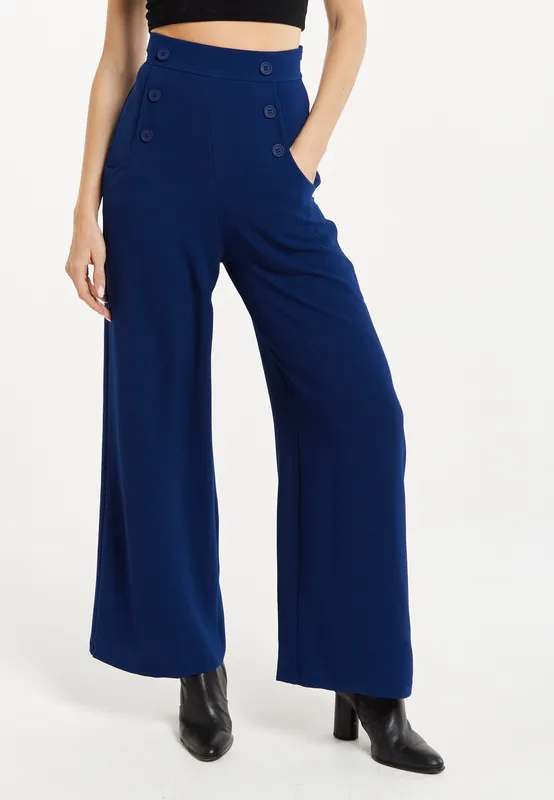 Liquorish Women's Navy Wide Leg Trousers Size: 14 Navy 14