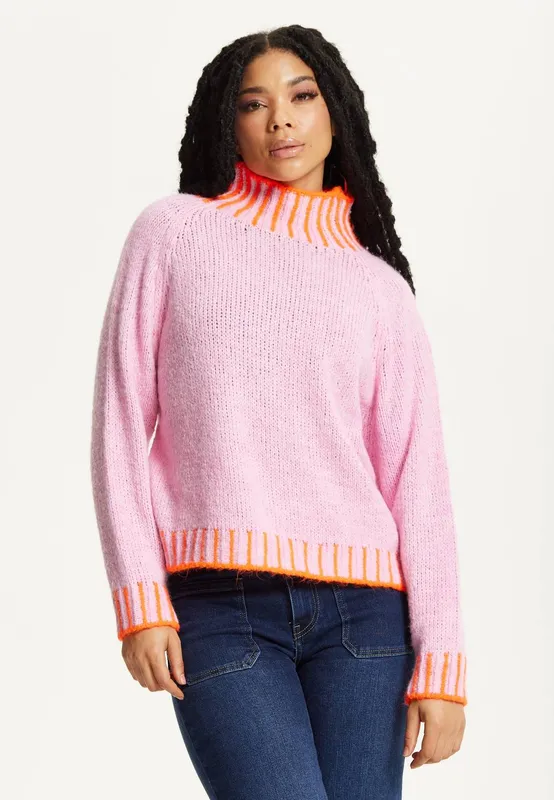 Liquorish Women's Neon Trim Wool Blend Jumper – in Light Pink Light Pink female