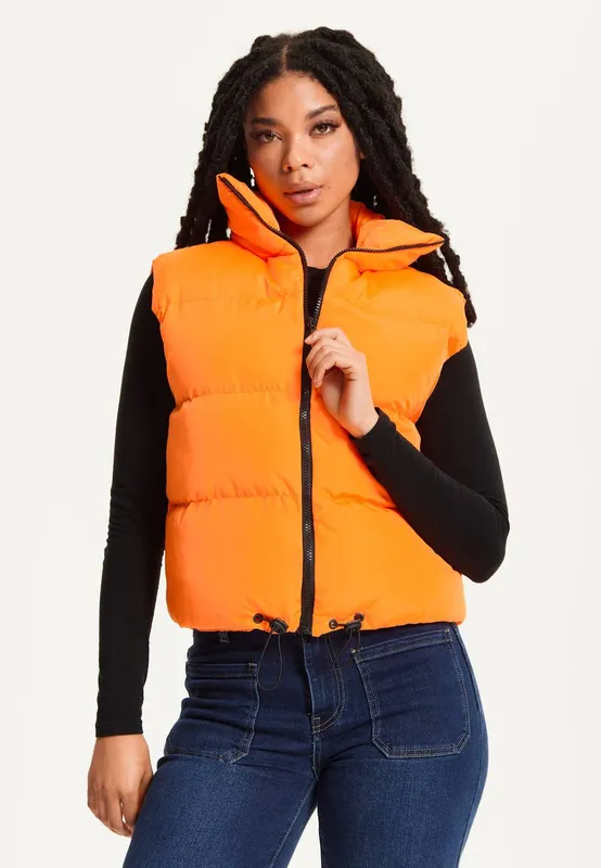 Liquorish Women's Orange Puffer Gilet Vest - Orange