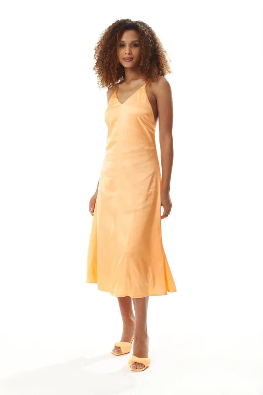 Liquorish Women's Orange Satin Midi Dress Size: 12 - Orange