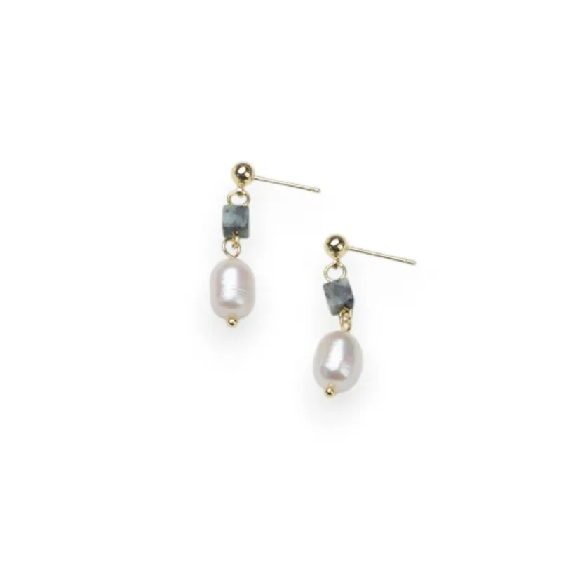 Liquorish Women's Pearl Grey Stone Drop Stud Earrings - Grey
