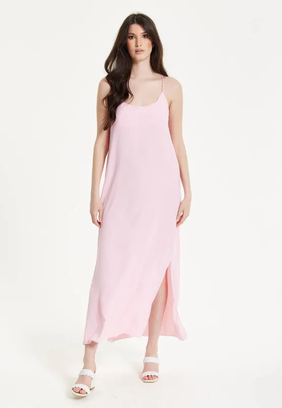 Liquorish Women's Pink Cross-Back Maxi Dress - Pink