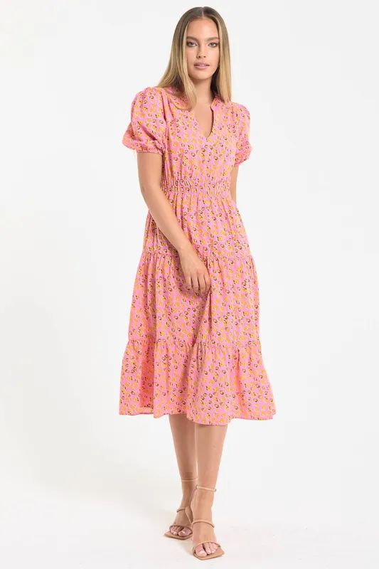Liquorish Women's Pink Leopard Print Midi Dress Size: 10 - Pink - Size: 10