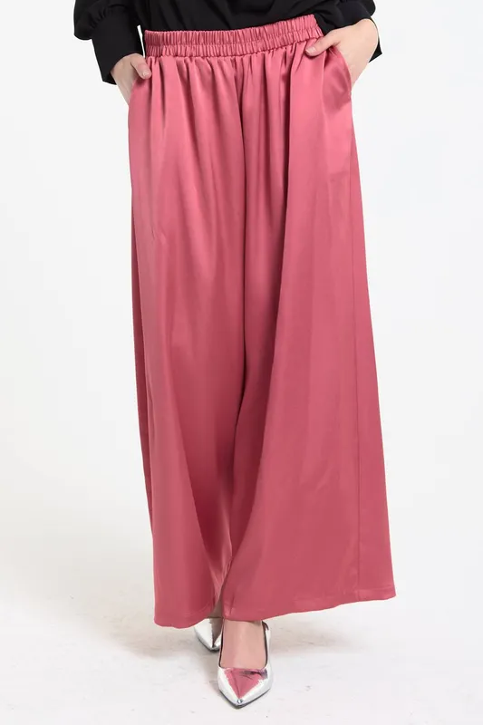 Liquorish Women's Pink Satin Wide Leg Trousers Pink
