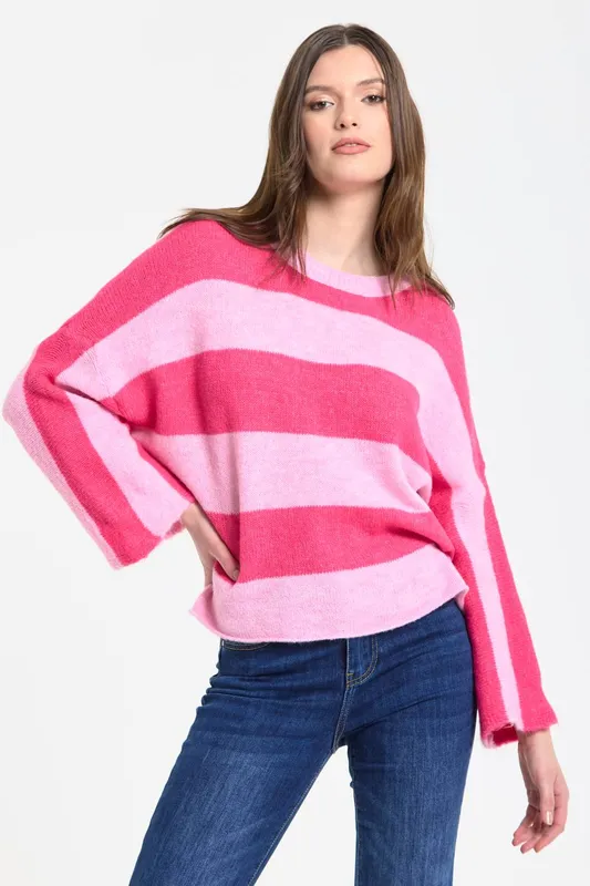 Liquorish Women's Pink Stripe Wool Blend Jumper - Pink
