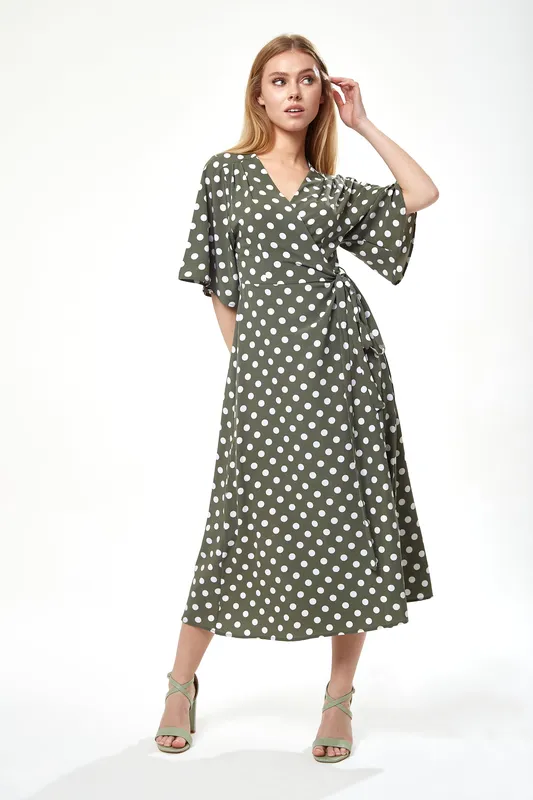 Liquorish Women's Polka Dot Midi Wrap Dress In Khaki Size: 10 Khaki
