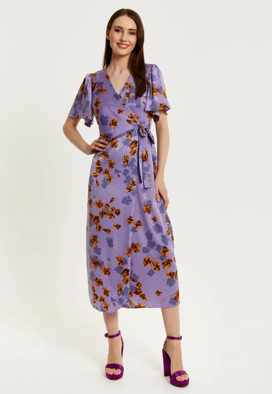 Liquorish Women's Purple Floral Wrap Maxi Dress Size: 10 Purple 10