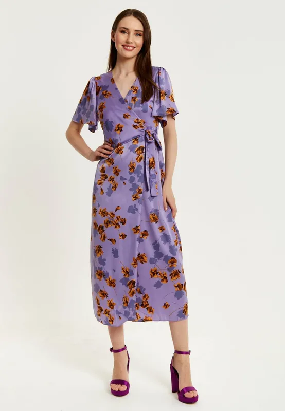 Liquorish Women's Purple Floral Wrap Maxi Dress Size: 14 Purple 14