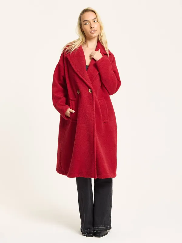 Liquorish Women's Red Wool Blend Double Breasted Coat - Red