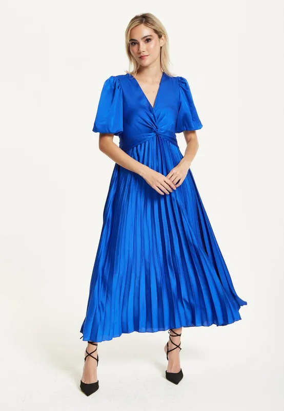 Liquorish Women's Royal Blue Pleated Midi Dress Size: 14 - Blue