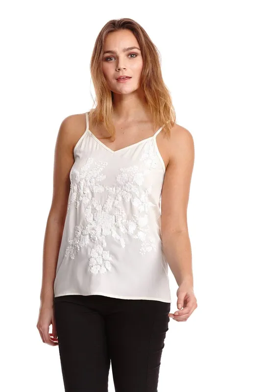 Liquorish Women's Sequin Cream Cami Top Size: 8 Cream female