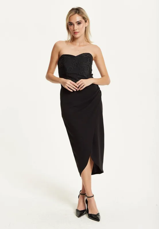 Liquorish Women's Strapless Black Midi Dress Size: 10 Black