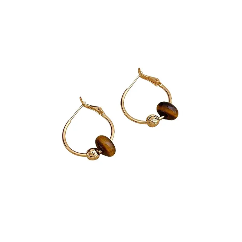 Liquorish Women's Tiger Eye Charm Gold Hoop Earrings - Gold