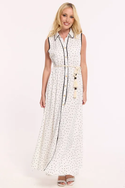 Liquorish Women's White Polka Dot Button Maxi Dress Size: S/M White S/M