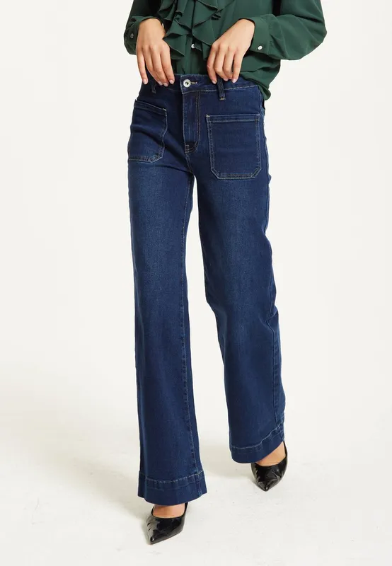 Liquorish Women's Wide Leg Dark Blue Jeans in Navy Size: XL - Navy - Size: XL