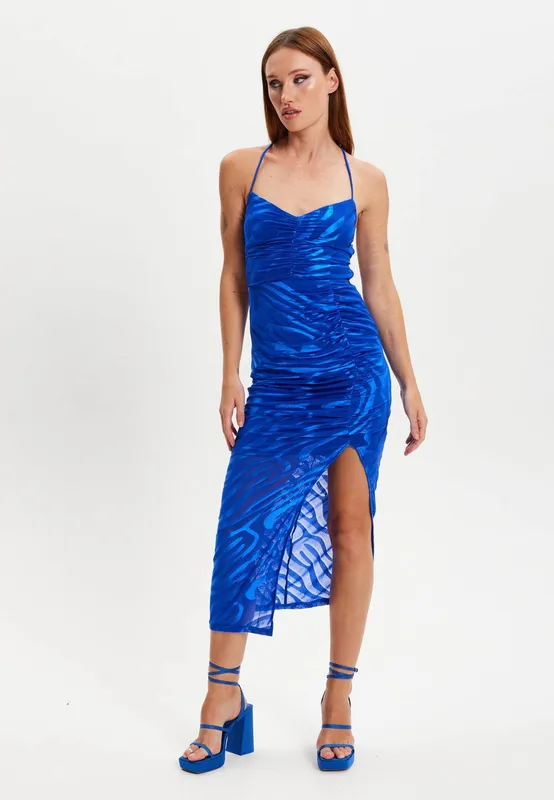 Liquorish Women's Zebra Print Royal Blue Dress Size: 8 - Blue