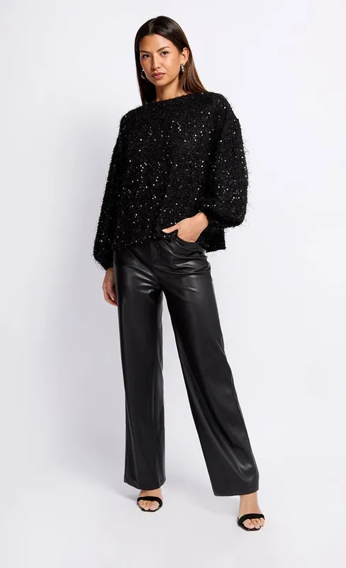 Little Mistress Women's Black PU Trousers Size: 14 - Black - Size: 14