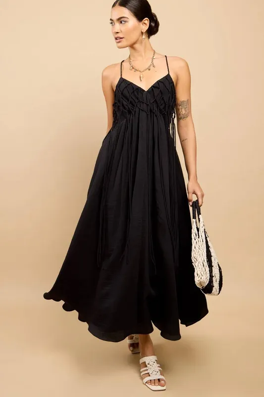 Little Mistress Women's Black Tassel Midaxi Dress Size: 10 - Black