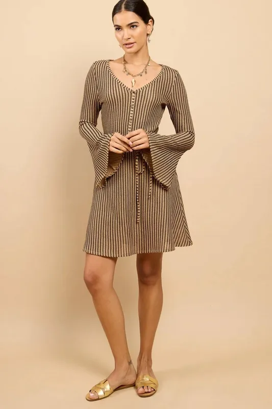 Little Mistress Women's Brown Stripe Knit Mini Dress Size: 8 - Brown