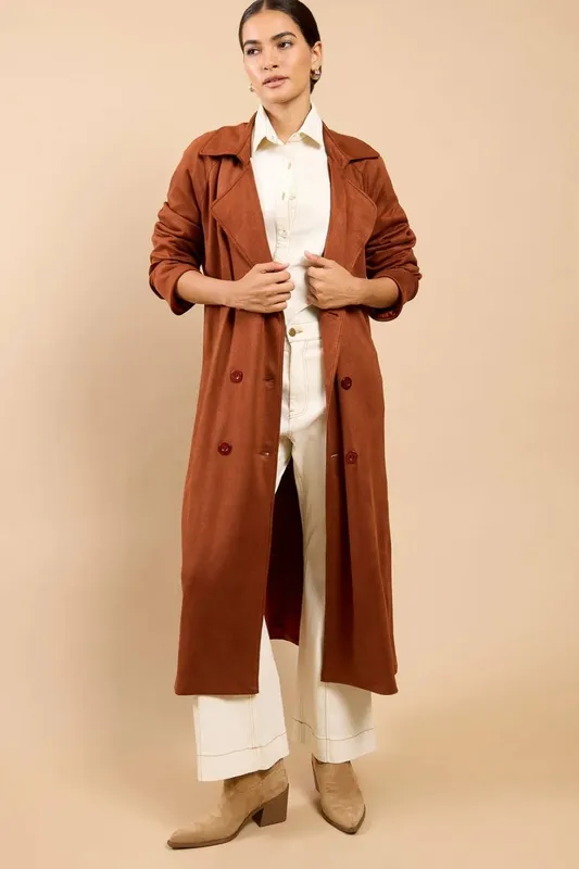 Little Mistress Women's Brown Suedette Trench Coat Size: Small Brown S