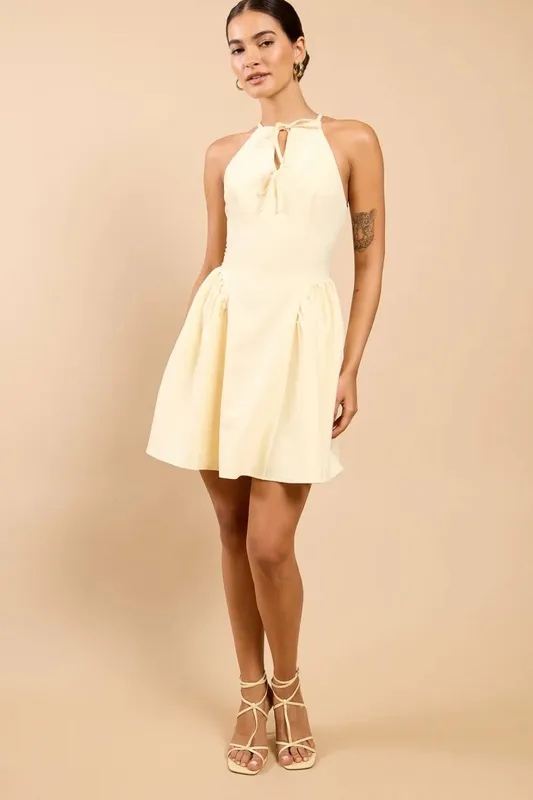 Little Mistress Women's Lemon Tie Detail Mini Dress Size: 14 Lemon 14