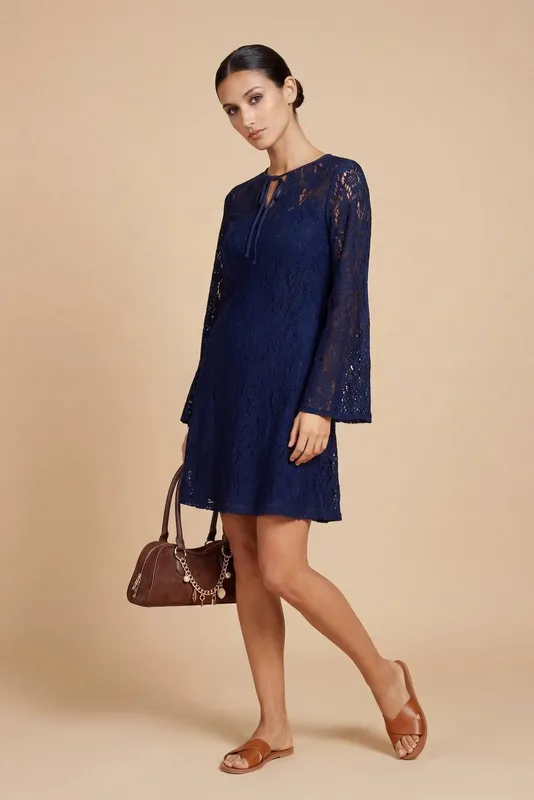 Little Mistress Women's Navy Crochet Mini Dress Size: 14 - Navy