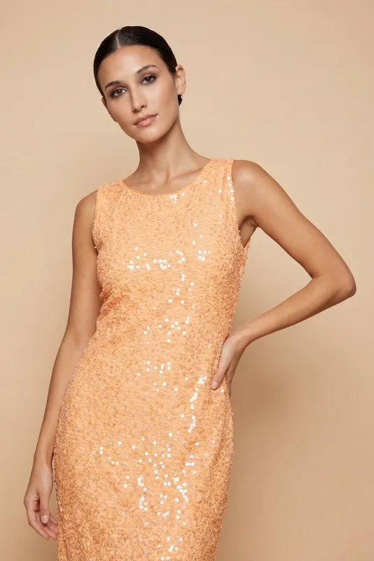 Little Mistress Women's Orange Sequin Waffle Midaxi Dress Size: 10 - Orange