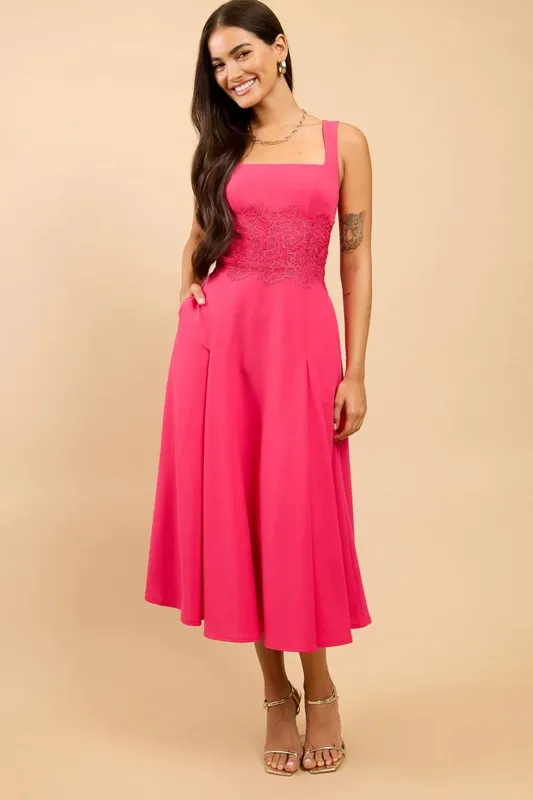 Little Mistress Women's Pink Lace Detail Midaxi Dress Size: 8 - Pink