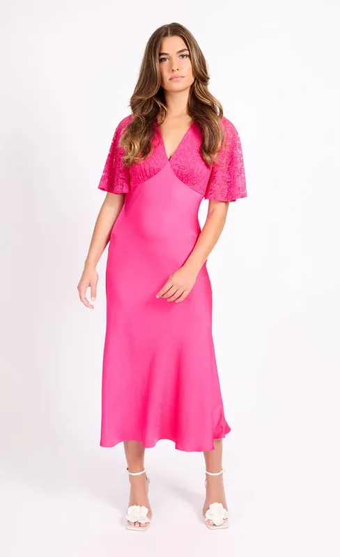 Little Mistress Women's Pink Lace Satin Midi Dress Size: 16 - Pink - Size: 16