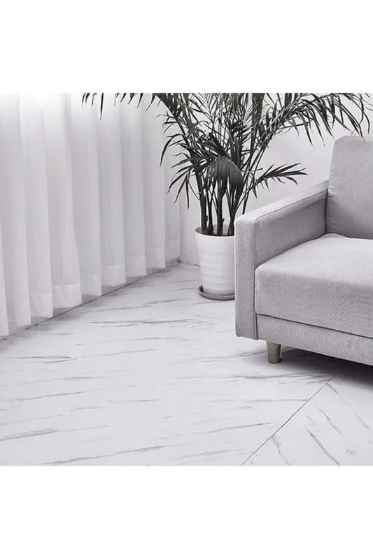 Living and Home 0.6x10m Self-adhesive Marble Effect Pvc Flooring in White White
