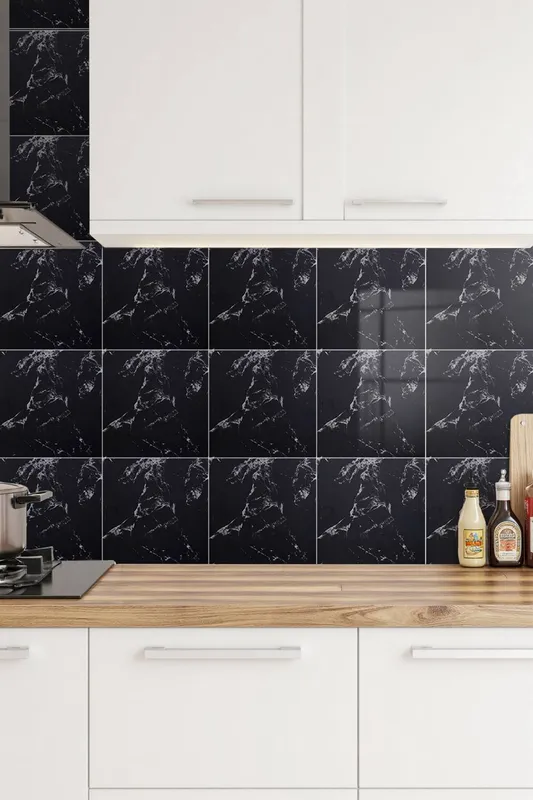 Living and Home 10pcs Peel and Stick Black Marble Wall Sticker, 40x40cm Size: 40x40 cm Black 40x40 cm