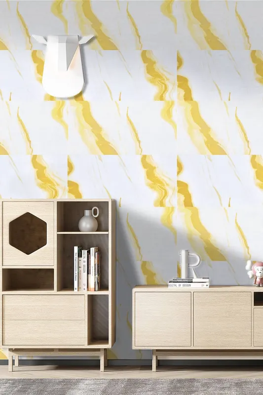 Living and Home Unisex 10pcs Peel and Stick Pvc White Gold Marble Wall Tile Sticker for Bathroom, Kitchen & Living Room White female